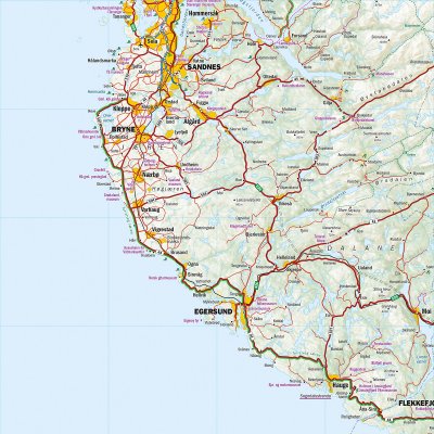 Bil- og turistkart Sør- og Vestlandet 1:350 000