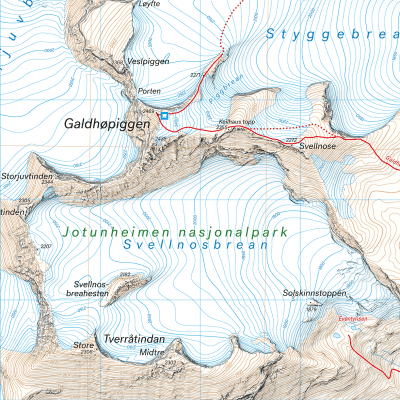 Høyfjellskart Jotunheimen: Galdhøpiggen & Glittertinden 1:25 000