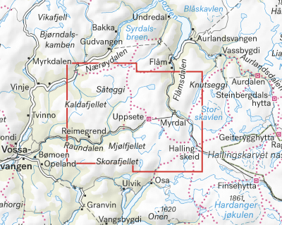 Høyfjellskart Mjølfjell & Flåmsdalen 1:25 000